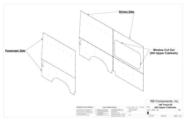 07-18 Sprinter Van Wall Liner Kit 144" High Roof, Upholstered (no upper cabinets)