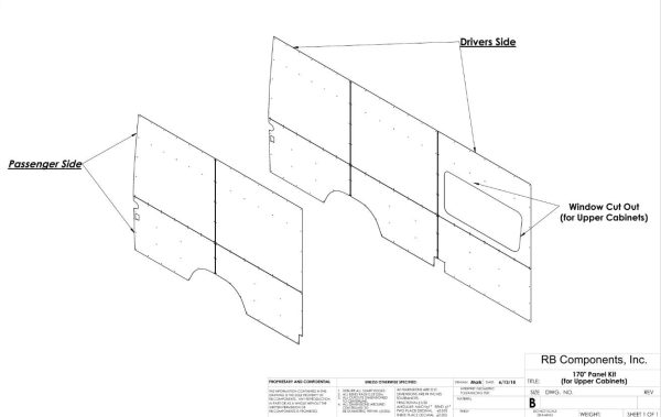 2019+ Sprinter Van Wall Kit, 170" High Roof, Plywood (for upper cabinets)