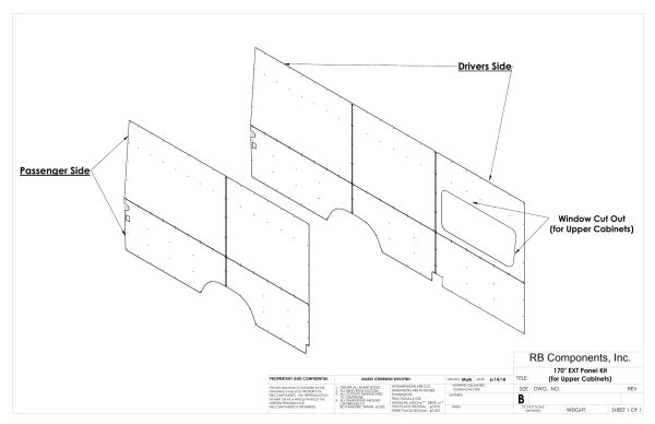 2007 + Sprinter Van Wall Liner Kit, 170"EXT, High Roof, Plywood (for upper cabinets)