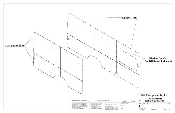 2007 + Sprinter Van Wall Liner Kit, 170"EXT, Plywood (no upper cabinets)