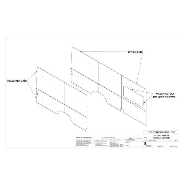 2019+ Sprinter Van Wall Liner Kit, 170" EXT, High Roof, Plywood (for upper cabinets)