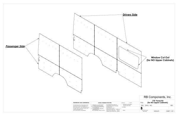 2007-2018 Sprinter Van Wall Liner Kit, 170"High Roof, Plywood (no upper cabinets)