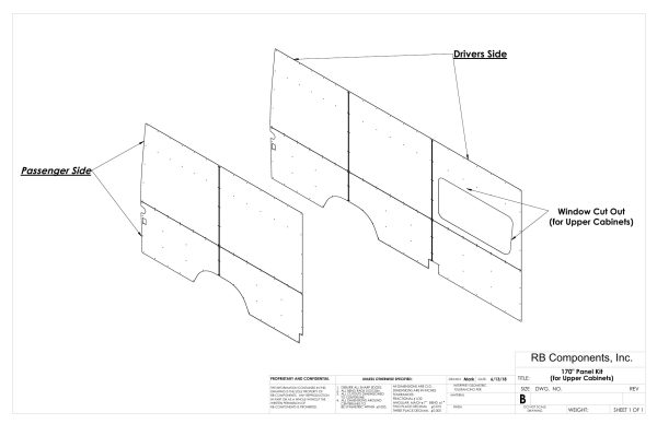 2007-2018 Sprinter Van Interior Wall Liner Kit, 170"High Roof Upholstered (for upper cabinets)