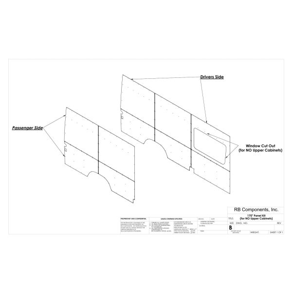 2019+ Sprinter Van Wall Liner Kit, 170" High Roof, Plywood (no uppper cabinets)