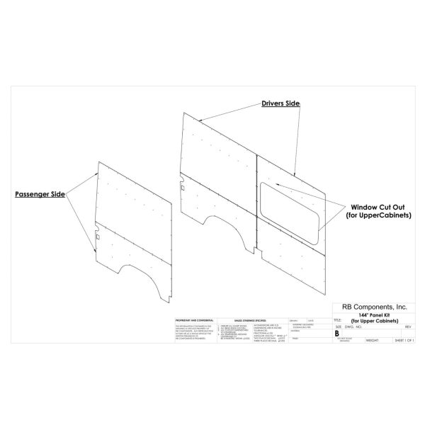 2019+ Sprinter Van Wall Liner Kit, 144" High Roof, Plywood (for upper cabinets)